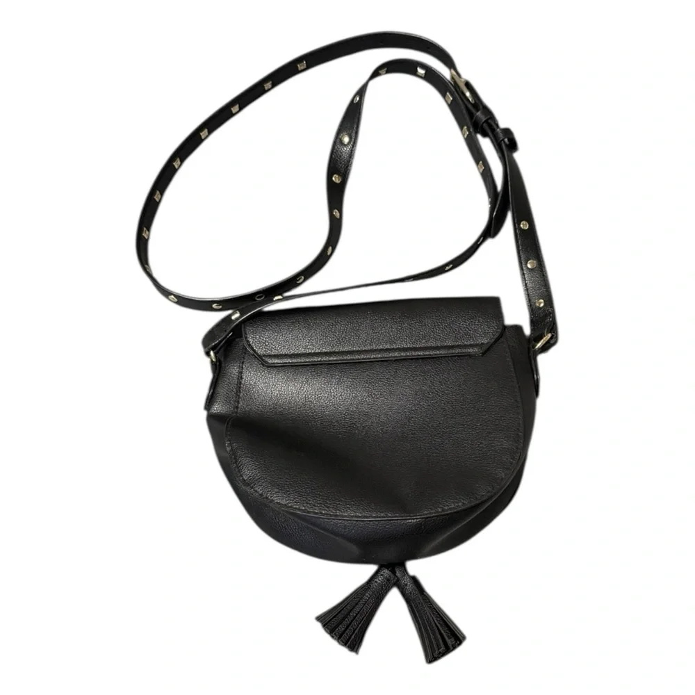 Victoria’s Secret Studded Black Crossbody Tassel fx leather Bag Adjustable Strap